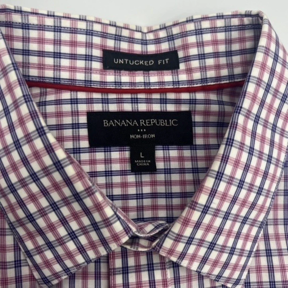 Banana Republic Men's Untucked Fit‎ Non Iron Plaid Check Dress Shirt Size Large